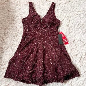 Burgundy Sequin Lace Whimsygoth Dark Academia Glam Fairy Whimsical Formal Dress